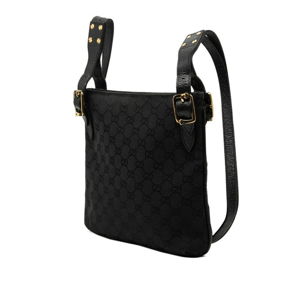 Gucci Black Canvas GG Crossbody Shoulder Bag Leather Black